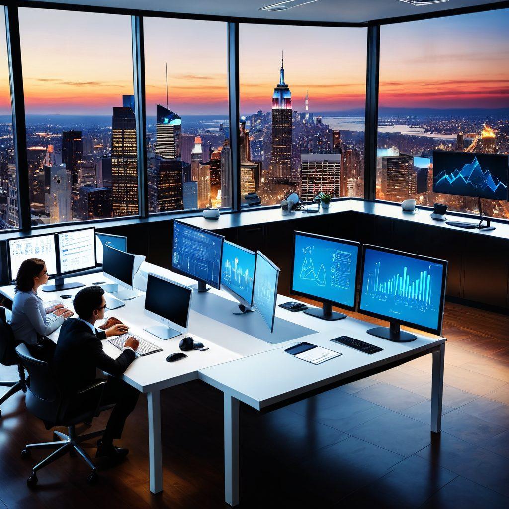 A sleek office environment where insurance professionals are engaged in discussions, surrounded by charts and graphs depicting trends in the insurance industry. Include a diverse group of experts, some using digital devices, while others are reviewing documents filled with key statistics. A large window showcases a city skyline, symbolizing growth and opportunity. The atmosphere should convey collaboration and expertise. super-realistic. vibrant colors.